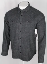 RVCA Men's Flannel Button Shirt Harvest Neps Long Sleeve Pockets Black Midweight