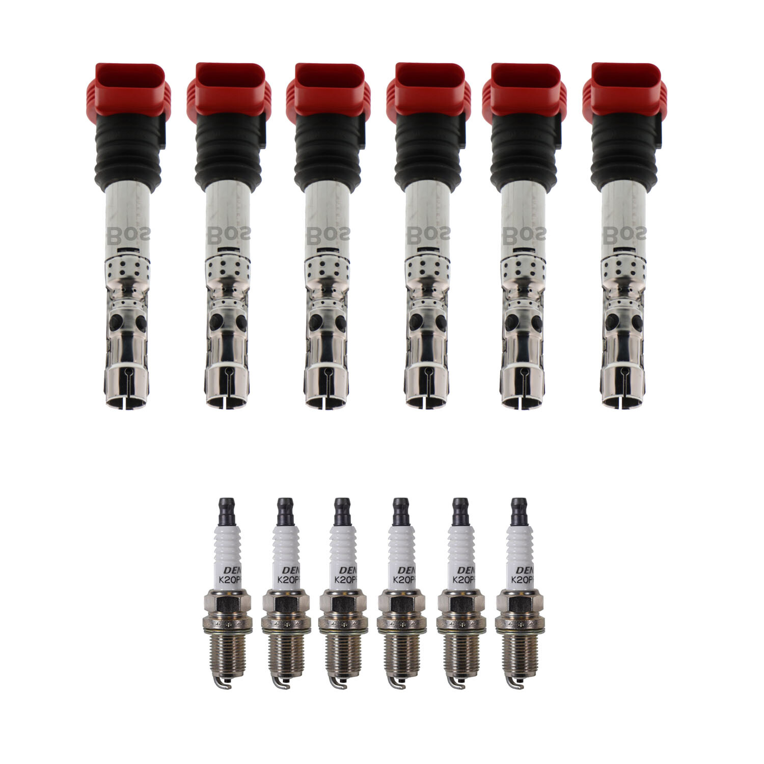 Bosch 6 Ignition Coil Denso 6 U-Groove Spark Plug Kit For A4 A6 Quattro 3.0 V6