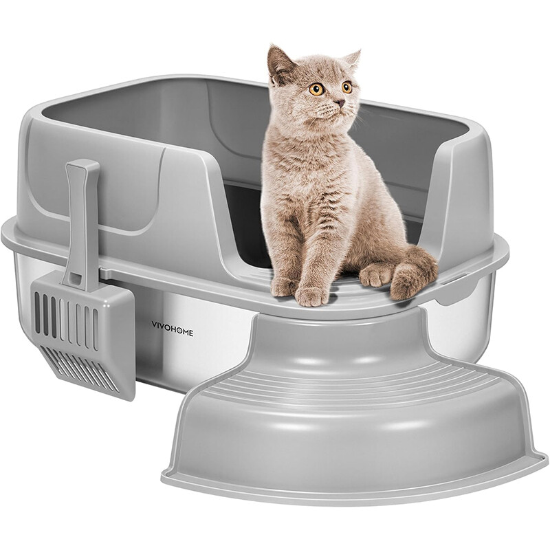 XL Stainless Steel Cat Litter Box 23''x17''x12'' Large Metal Litter Box for Cats