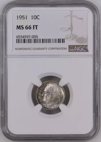 1951 10C FB Roosevelt Dime NGC MS66FT      6554597-005