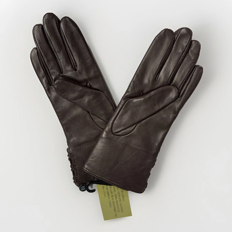Fownes Brothers коричневые кожаные перчатки кроличий мех с подкладкой манжеты размер 6,5 новый - Изображение 2 из 4