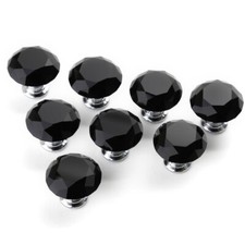 New 8 x 30mm Black Crystal Glass Door Knobs Kitchen Cabinet Drawer Handles in UK
