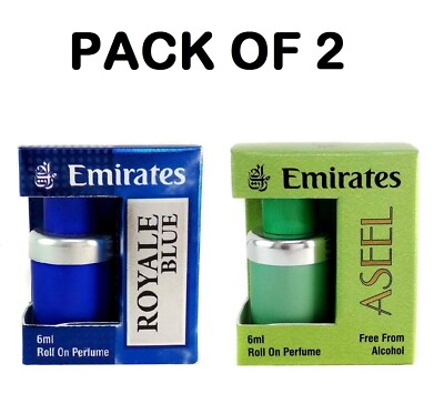ROYAL BLUE + ASEEL Emirate Roll On Attar 6ml Alcohol - Free (PACK OF 2)