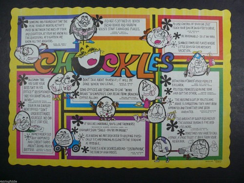 Vintage 1960's CHUCKLES Paper Restaurant Placemats 14" x 10" - 第 1/1 張圖片