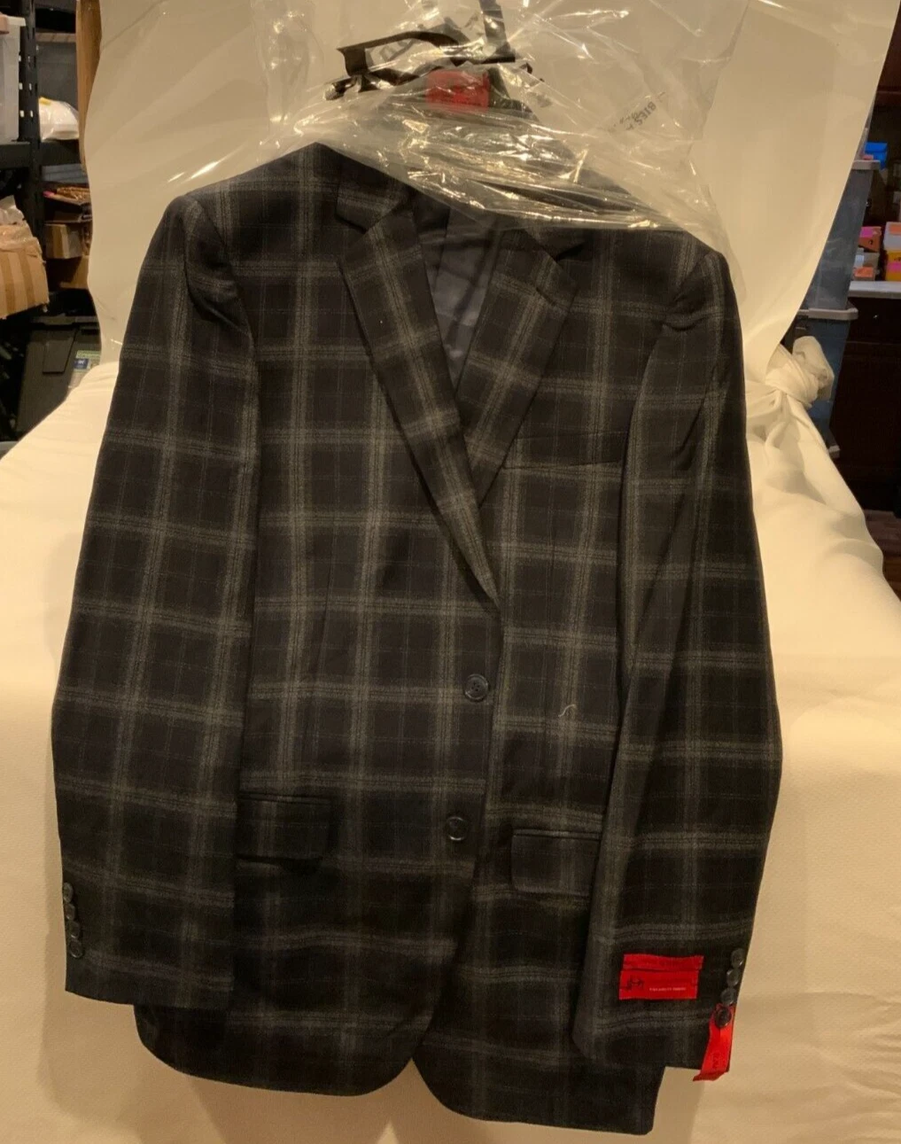 Platinomann Men's Slim Fit Plaid Blazer Jacket, Style# PB440-1, Size 44R, Black