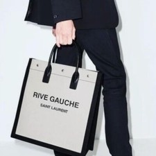 Nwt Authentic Saint Laurent Rive Gauche Tote Bag In Greggio Nero! Msrp $1990