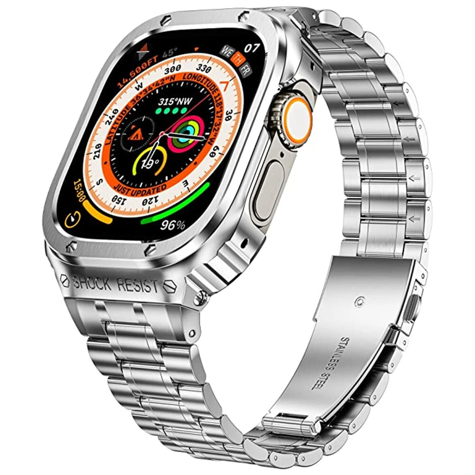 Para Apple Watch Ultra 9 8 7 6 Mod Kit Marco de Metal Estuche Correa de Acero Inoxidable Foto 2 de 4