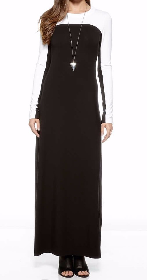 Karen Kane 4L14215 Black/Off White Colorblock L/S Stretch Jersey Maxi Dress  $128