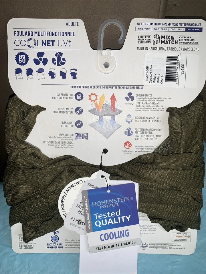 Gorros multifuncionales Buff Coolnet UVFPS50 ultraligeros transpirables verdes para hombre adulto Foto 3 de 3