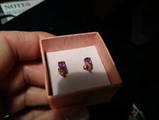 geniune amethyst and diamond earrings solid 14k yellow gold 6x4 oval