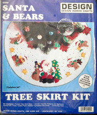 SANTA  BEARS 36" Felt Tree Skirt Kit, Design Works, Applique  Embroidery