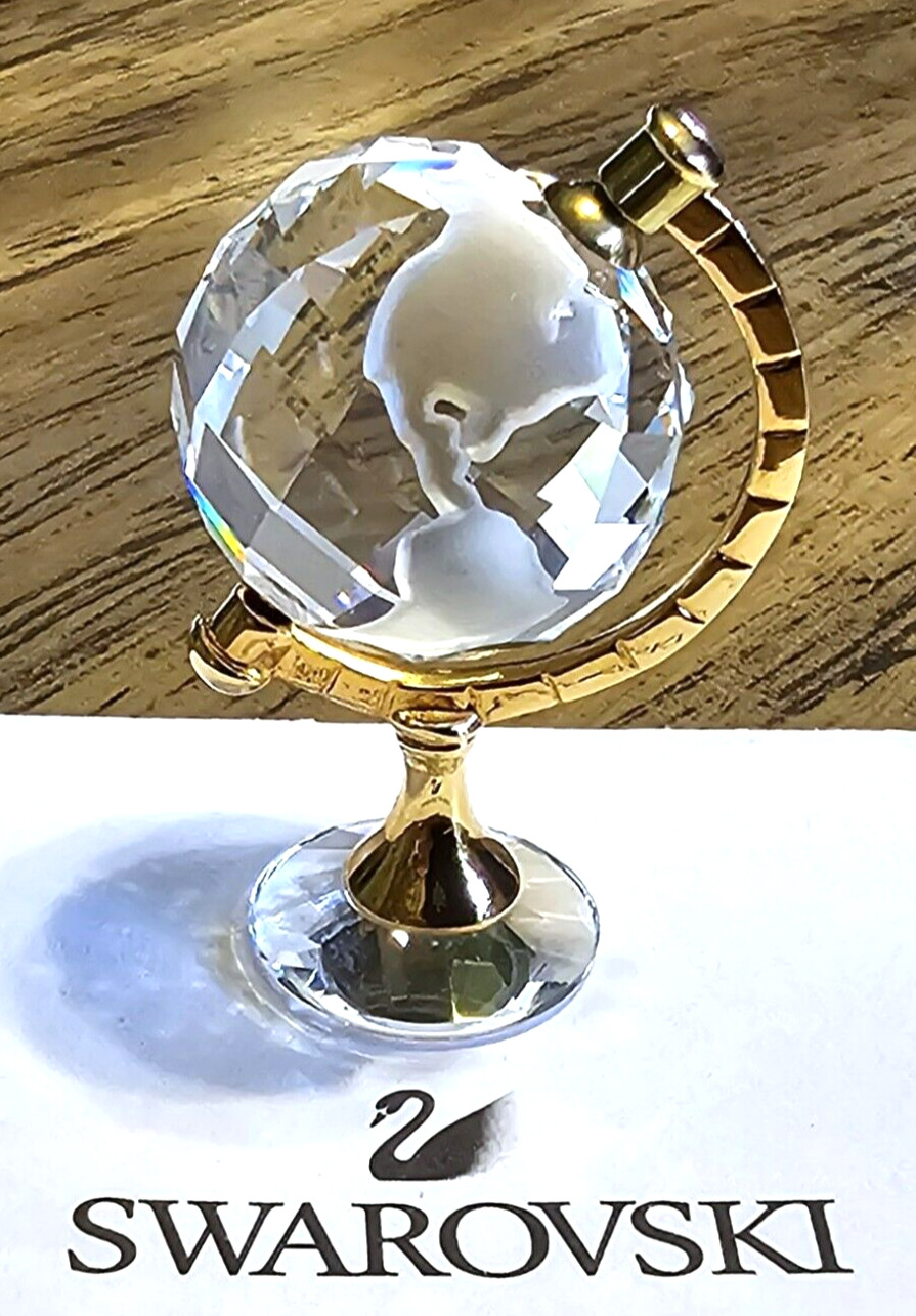 🌎 Swarovski Crystal Memories 1996 Gold Plated Miniature Globe Figurine, Frosted