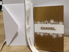 2 CHANEL Blank Greeting Card Notecard Stationery Envelope Gold White