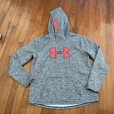 Under Armour Womens Heather Gray and Coral Hoodie Sweatshirt Pocket Size Large