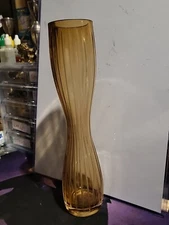 MCM Vibe Blown Hand Etched Hourglass Shaped Art Glass Vase 12 Inches Tall