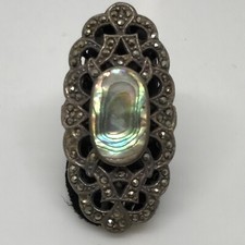 Vintage 925 Sterling Silver  Marcasite  Abalone Bold Look Ring various sizes