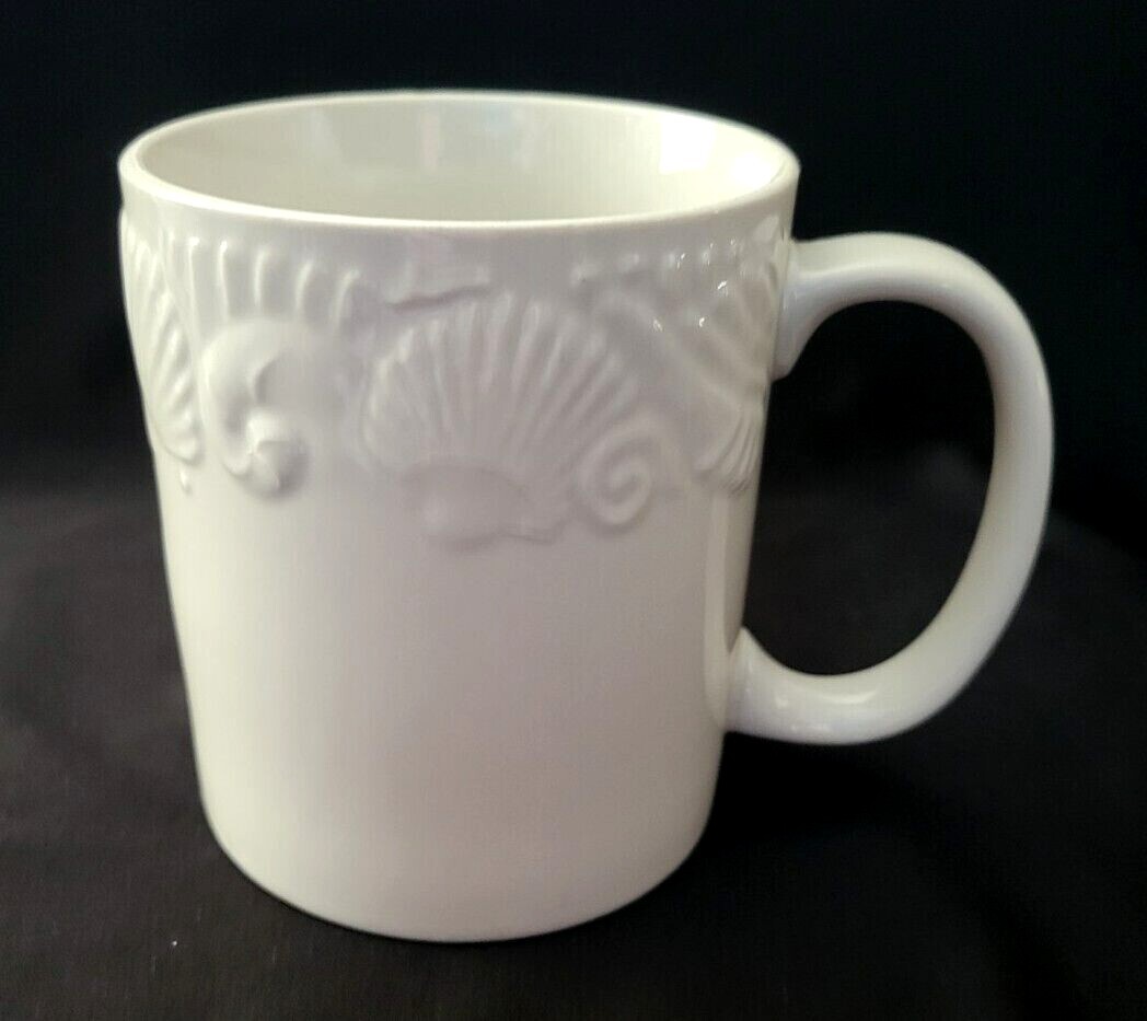 SET OF 4 PFALTZGRAFF LIDO BEACH WHITE COFFEE MUGS 3 5/8