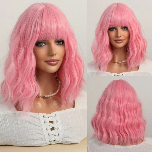 Heiße kurze Perücke bunt gewellt lockiges Haar Perücken Pony Kunstfaserperücke für Damen - Bild 11 von 16