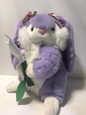 SKM Enterprises Purple Plush Bunny Floppy Easter Rabbit 16'' Vtg Flowers