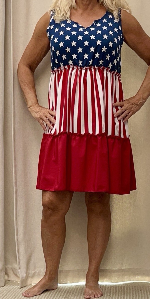 fourth of july dress for women Cflvaek Plus Size 4th Stars and Stripes Print Cami Maxi Dress Loose Fit Sleeveless V Neck Sundress Independence Day Vacation Dress S 4th of July Fourth of July Dress Women