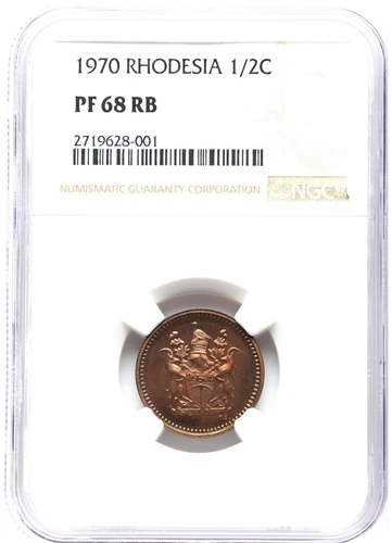 1970 Rhodesia 1/2 Cent, NGC PR 68RB, Very Rare Proof Issue; Top Pop