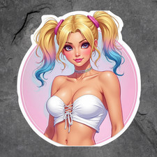 Pinup Girl Sticker Vinyl Decal Sexy Blonde Woman White Top Pink Hair Pinup Girl Sticker Vinyl Decal Sexy Blonde Woman White Top Pink Hair