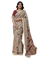 Women's Khadi Printed Saree with Unstitched Blouse Piece