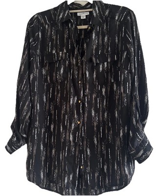 Jaclyn Smith Women's Black - Beige Blouse Gold Buttons Long Sleeve Packets sizeM