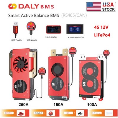 Daly Smart BMS Lifepo4 4S 12V 100A-250A BMS with Balance+Bluetooth Module lot US