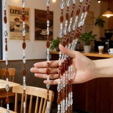 HANGING ACRYLIC BEADED DOOR CURTAIN TASSEL ROOM DIVIDER CURTAIN BROWN 100*195CM