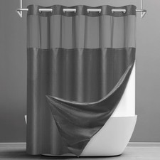 No Hook Shower Curtain with Snap in Liner Set 71"W x 74"L Pack of 1 Dark Grey