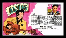 DR JIM STAMPS US COVER ELVIS PRESLEY LEGENDS OF MUSIC FDC FOX HAND PAINTED