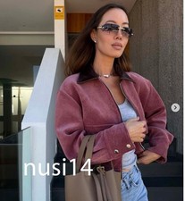 ZARA NUOVA GIACCA DONNA VELLUTO A COSTE EFFETTO PELLE COLLETTO MARSALA XS-XL 2949/024/172