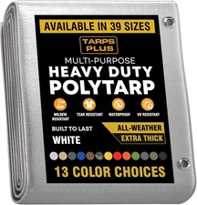 Poly Tarps, White Tarp 20×40 ft, 12 Mil Heavy-Duty, Waterproof, UV Resistant, Re