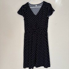 Old Navy Size S Black Polka Dot Dress Mini Sweetheart V- Neck Flutter Sleeve
