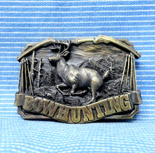 Bow Hunting Belt Buckle Deer Buck Stag True Sportsman Vtg 80s Bergamot .TYC575