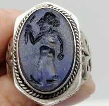 Ancient Lapis Intaglio Seal Stone Animal Engraved Red Agate Bead Roman