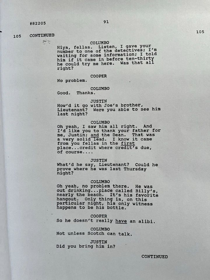 Columbo Season 10 Episode 1 Script. 'Columbo Goes to College.' Peter Falk. - Image 2 of 2