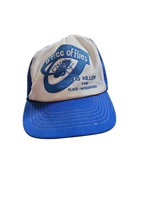 Vintage B Free Of Flies Bug Killer Trucker Cap Hat Distressed 
