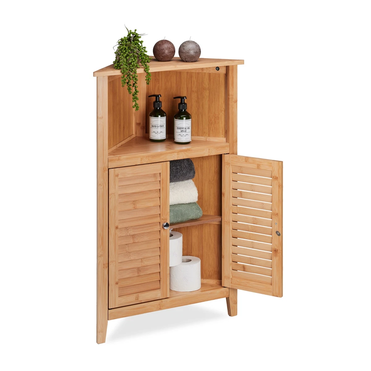 Armario de esquina cómoda de baño cómoda de esquina 3 compartimentos bambú armario de cocina armario de baño