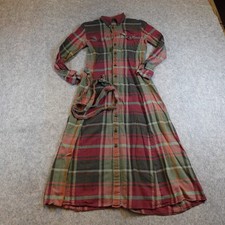 Polo Ralph Lauren Shirt Dress Women 0 Red Green Plaid Flannel Belted Midi Tartan