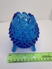 Vintage Fenton Art Glass Hobnail Colonial Blue Three Footed Egg Shape bud vase — photo 5