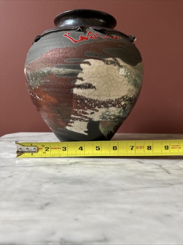 Vintage 8”T Harry Hearne OOAK Raku Pottery Collared Vase/Bowl Amazing Colors! - Picture 19 of 19