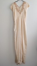 Vintage 1940s Ivory Silk Slip Dress w Beige Lace  Back Bustle