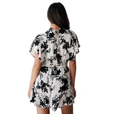 Black White Floral Shorts Romper Flowy Cute Comfy Size M