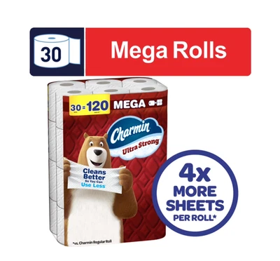 Charmin Ultra Strong Toilet Paper, 30 Mega Rolls – 220 Sheets/Roll