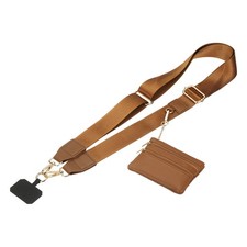 Phone Strap with Wallet and Patches for Travel Shopping, Brown