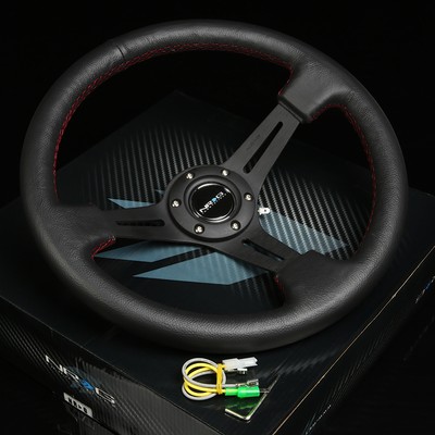 NRG Reinforced 35cm 3Deep Dish Leather Red Stitching Steering Wheel RST-018R-RS