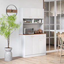 Kitchen Cupboard Tall 6 Door Buffet Pantry Storage with Outlets Shelves White