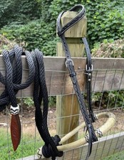 Black Bitless Hackamore Rawhide Bosal Mecate Complete Set New Horse Tack
